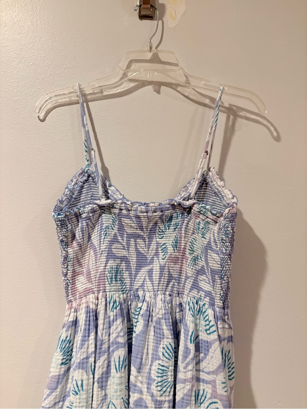 Free People Sweet Nothings  Flowy Blue Floral Smocked Midi Dress SZ L - Picture 5 of 16